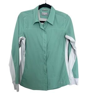 Simms Women's Mint Green and White Long-Sleeve Button Shirt